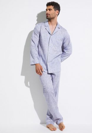 Cotton Sateen Print Pyjama Lang Paisley Blue | Zimmerli Herren Pyjamas