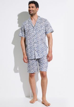 Cotton Voile Print Pyjama Kurz Yellow-Blue | Zimmerli Herren Pyjamas